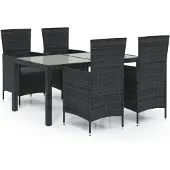 vidaXL 5-tlg. Garten-Essgruppe mit Kissen Poly Rattan Schwarz