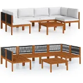vidaXL 7-tlg. Garten-Lounge-Set mit Kissen Cremefarbenes Holz Akazie & Seil