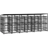 vidaXL Outdoor-Hundezwinger mit Dach Stahl 11,06 m²