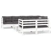 vidaXL 8-tlg. Garten-Lounge-Set mit Kissen Weiß Kiefer Massivholz