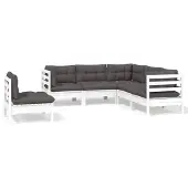 vidaXL 5-tlg. Garten-Lounge-Set mit Kissen Weiß Kiefernholz
