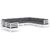 vidaXL 10-tlg. Garten-Lounge-Set mit Kissen Weiß Massivholz Kiefer