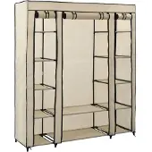 vidaXL Stoffschrank mit Fächern Kleiderstangen Creme 150x45x176cm