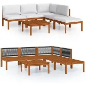 vidaXL 6-tlg. Garten-Lounge-Set mit Kissen Cremefarbenes Holz Akazie & Seil