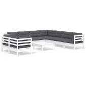 vidaXL 10-tlg. Garten-Lounge-Set mit Kissen Weiß Massivholz Kiefer