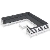 vidaXL 12-tlg. Garten-Lounge-Set mit Kissen Weiß Kiefernholz