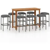 vidaXL 9-tlg. Gartenbar-Set mit Kissen Grau