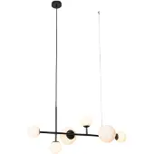 QAZQA - Moderne Hängelampe I Pendellampe I Pendelleuchte schwarz mit Milchglas 6 Lichter - Monaco I Wohnzimmer I Schlafzimmer - Stahl Länglich - LED geeignet G9