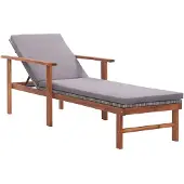 vidaXL Sonnenliege mit Auflage Poly Rattan Akazie Massivholz Grau