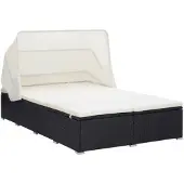 vidaXL 2-Personen-Sonnenliege mit Auflage Poly Rattan Schwarz