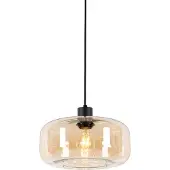 QAZQA - Art Deco Art-Deco-Hängelampe I Pendellampe I Pendelleuchte schwarz mit braunem Glas - Bizle I Wohnzimmer I Schlafzimmer - Rund - LED geeignet E27