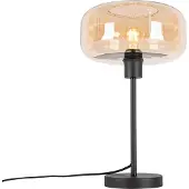 QAZQA - Art Deco Art-Deco-Tischlampe schwarz mit braunem Glas - Bizle I Wohnzimmer I Schlafzimmer - Rund - LED geeignet E27