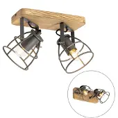 QAZQA Industriespot dunkelgrau mit Holz verstellbar 2-flammig – Arthur