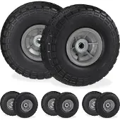 Relaxdays 8 x Sackkarrenrad, pannensichere Vollgummireifen, 4.1/3.5-4", 16 mm Achse, bis 150 kg, H x D: 26 x 8,5 cm, schwarz/grau