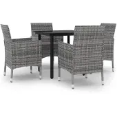 vidaXL 5-tlg. Garten-Essgruppe mit Auflagen Poly Rattan und Glas