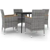 vidaXL 5-tlg. Garten-Essgruppe mit Auflagen Poly Rattan und Glas