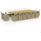 vidaXL 17-tlg. Garten-Essgruppe mit Kissen Poly Rattan Beige