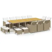 vidaXL 15-tlg. Garten-Essgruppe mit Kissen Poly Rattan Beige