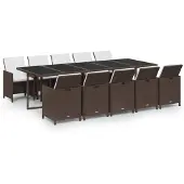 vidaXL 11-tlg. Garten-Essgruppe mit Kissen Poly Rattan Braun