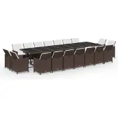 vidaXL 19-tlg. Garten-Essgruppe mit Kissen Poly Rattan Braun