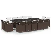 vidaXL 15-tlg. Garten-Essgruppe mit Kissen Poly Rattan Braun