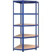 vidaXL Eckregal mit 5 Böden Blau Stahl & Holzwerkstoff