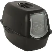 Rotho MyPet Bailey, Katze, Katzenklo mit Haube, Schwarz, Haken, Karbon, 560 mm
