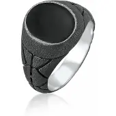KUZZOI Ring Basic Herren Siegelring Oval Emaille 925Er Silber Kuzzoi Schwarz