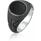 KUZZOI Ring Basic Herren Siegelring Oval Emaille 925Er Silber Kuzzoi Schwarz