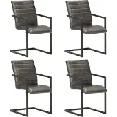 vidaXL Freischwinger 4 Stk. Grau Echtleder