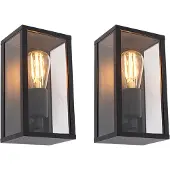 QAZQA 2er Set Industrielle Wandleuchten Schwarz 26 cm IP44 Charlois
