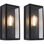 QAZQA Set aus 2 Außenwandleuchten Schwarz IP44 mit Glas Rotterdam