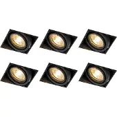 QAZQA - Modern 6er Set Einbaustrahler schwarz GU10 neigbar randlos - Oneon I Wohnzimmer I Schlafzimmer - Stahl Quadratisch - LED geeignet GU10