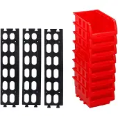 Kinzo 8 Stapelboxen mit Aufhängeschiene von Storage, Kunststoff, ca. 10 x 16 cm pro Box, rot