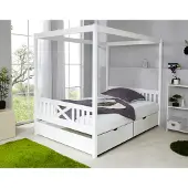 Ticaa kindermobel Himmelbett Lino Kiefer Weiß 140x200 Ticaa Weiß