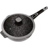 King Ø28cm Bratpfanne ca. 8.5 cm hoch Click-Grip Aluguss mit verstärkter Beschichtung: MOONSCAPE / abnehmbarer Pfannengriff / mit Glasdeckel / GRAU