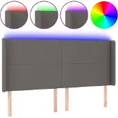 vidaXL LED Kopfteil Grau 163x16x118/128 cm Kunstleder
