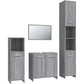 vidaXL 4-tlg. Badmöbel-Set Grau Sonoma Holzwerkstoff