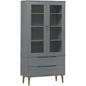 vidaXL Vitrinenschrank MOLDE Grau 90x35x175 cm Massivholz Kiefer