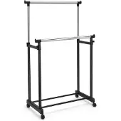 Coast Garderobenständer höhenverstellbar Kleiderständer Rollstange mit Rollen schwarz 86 x 94-168 cm
