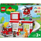 LEGO 10970 DUPLO Feuerwehrwache mit Hubschrauber, Feuerwehr-Spielzeug aus Bausteinen für Kleinkinder ab 2 Jahre, mit Feuerwehrauto und 2 Figuren, Geschenk für Mädchen und Jungen