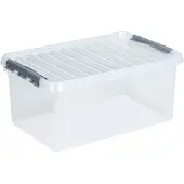 Sunware Aufbewahrungsbox Q-LINE, Verschlussclips, transparent, stapelbar, 45L, L 600 x B 400 x H 260 mm, grau