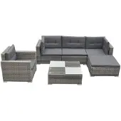 vidaXL 6-tlg. Garten-Lounge-Set mit Auflagen Poly Rattan Grau