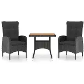 vidaXL 3-tlg. Garten-Essgruppe Poly Rattan und Akazienholz Schwarz