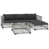 vidaXL 5-Tlg Garten-Lounge-Set mit Kissen Poly Rattan Grau 46813