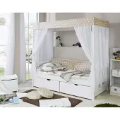 Ticaa kindermobel Himmelbett Lino ca. 90x200 cm Echtholz Weiß/Beige