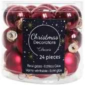 Décoris 24 Weihnachtskugeln 25mm Glas mini 3cm Spiegelbeeren Anhänger bordeaux weinrot