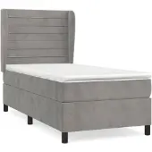 vidaXL Boxspringbett mit Matratze Hellgrau 90x200 cm Samt
