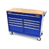HBM Werkzeugwagen mit Holzarbeitsplatte - 117 cm - Blau