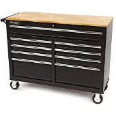 HBM mobiler Werkzeugwagen mit Holzarbeitsplatte - 117 cm - schwarz